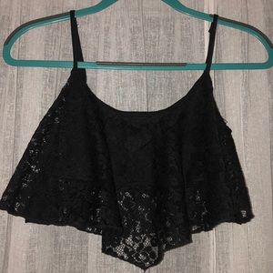 black lace flounce crop top